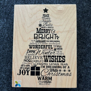 Christmas Text Tree Shaped Rubber Stamp Momenta Phrases